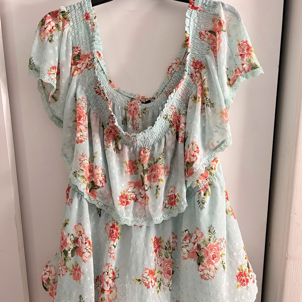 Teal Floral Off-Shoulder Torrid Top.
